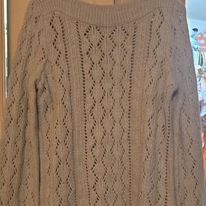 LOFT Off-the-Shoulder Cable Knit Sweater - Taupe